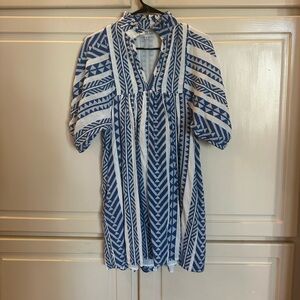 Elegant Blue and White Patterned Mini Dress